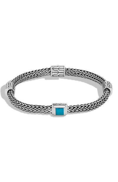 John Hardy Sterling Silver Classic Chain Extra Small Four Station Bracelet With Turquoise In Turquoise/silver