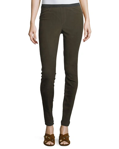 Neiman Marcus Stretch Suede & Ponte Biker Leggings