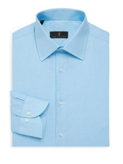 Ike Behar Gold Label Micro-glen Plaid Dress Shirt, Aqua In Blue