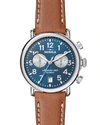 Shinola Men's 41mm Runwell Chronograph Watch, Midnight Blue/tan