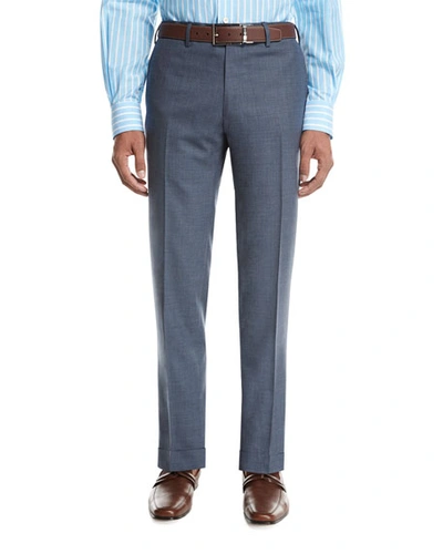 Kiton Tropical Wool-cashmere Flat-front Trousers, Gray