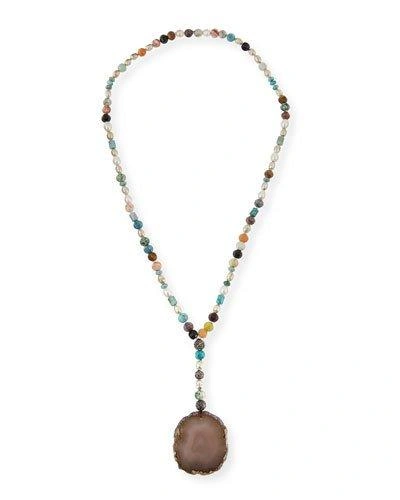 Hipchik Imogen Beaded Agate Pendant Necklace In Multi