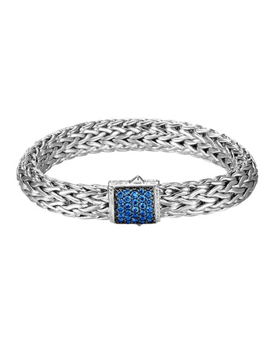 John Hardy Classic Chain Sterling Silver Lava Large Bracelet With Blue Sapphire In Blue/silver