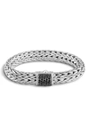 John Hardy Classic Chain Sterling Silver Lava Large Bracelet With Black Sapphire In Black/silver