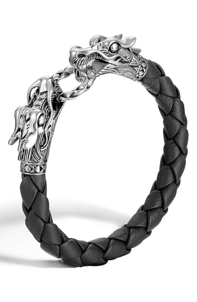 John Hardy Silver Double Naga Woven Leather Cord Bracelet In Black