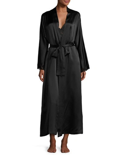 Christine Designs Bijoux Long Silk Robe In Black