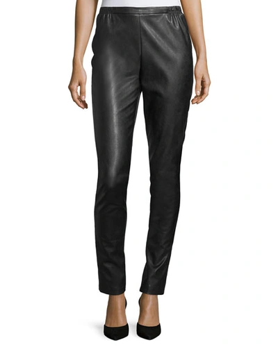 Caroline Rose Bi-stretch Faux-leather Pants, Petite In Black