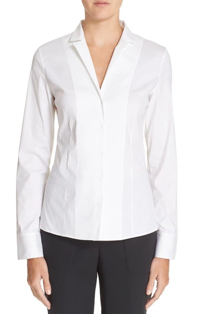 Akris Long-sleeve Notched-collar Poplin Blouse In White