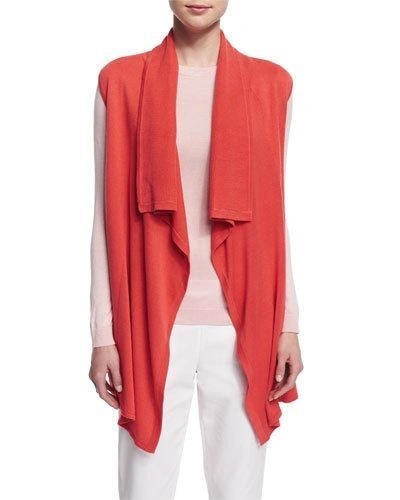 Magaschoni Sleeveless Draped-front Vest In Hot Coral