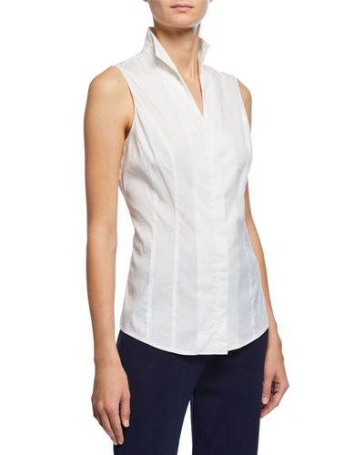 Misook Plus Size Sleeveless Stretch-cotton Shirt In White