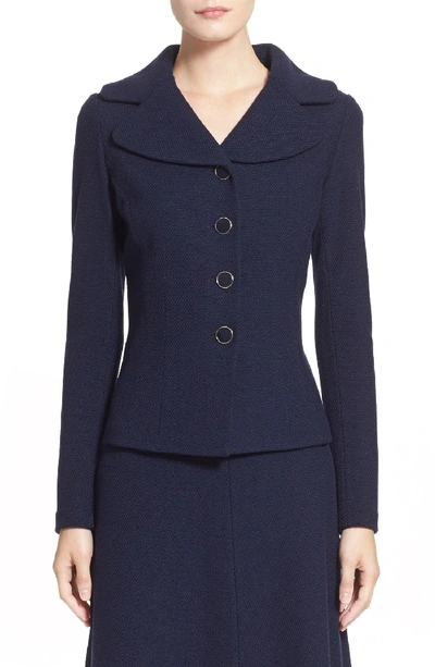 St John Caviar Collection Fitted Boucle Jacket In Navy