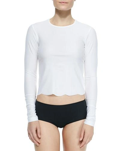 Cover Upf 50 Scallop-cut Long-sleeve Swim Tee In White