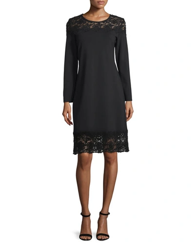 Mag By Magaschoni Long-sleeve Lace-inset Sheath Dress, Black Lace