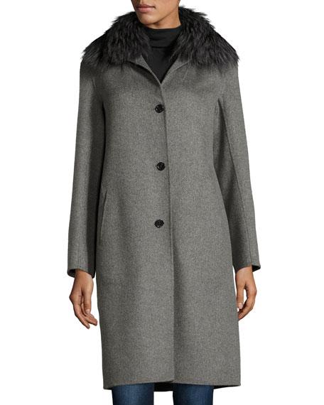Neiman Marcus Cashmere Coat With Detachable Fur Collar In Heather Grey ...