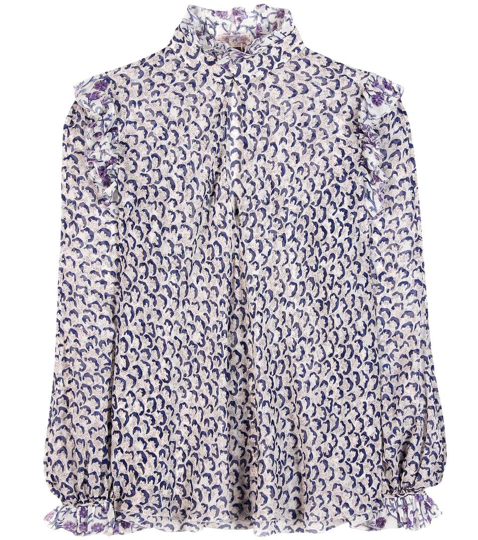 Giambattista Valli Printed Silk Ruffle Blouse In Lluette Scuro | ModeSens