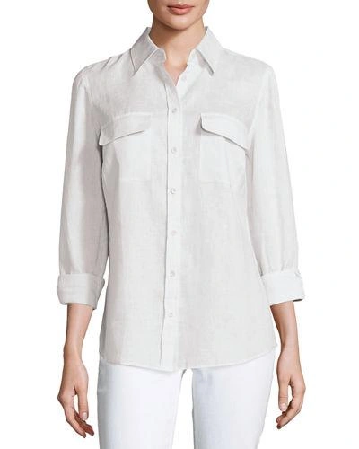 Go Silk Plus Size Long-sleeve Button-front Linen Top In White