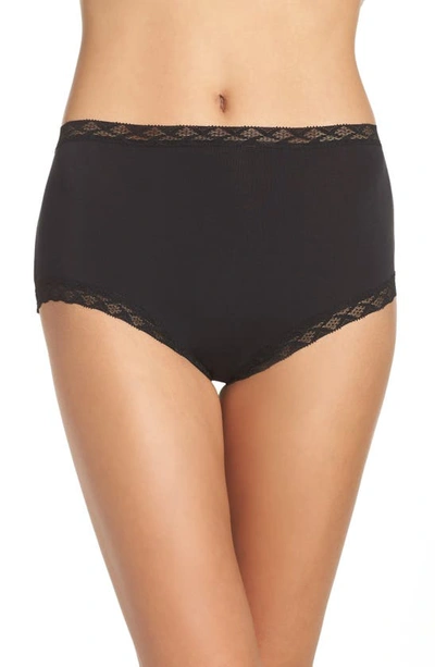 Natori Bliss Lace-trim High Rise Cotton Brief 755058 In Black