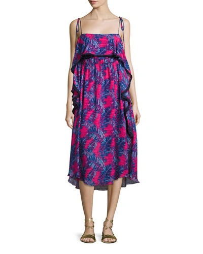 Tanya Taylor Designs Josefina Printed Silk Midi Dress, Pink/blue