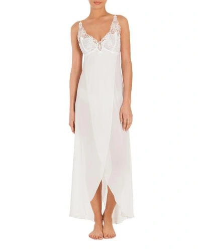 Jonquil Mist Lace-trim Long Nightgown, White In Ivory