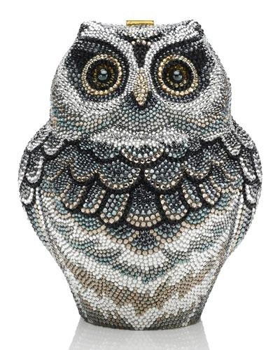 Judith Leiber Wisdom Owl Evening Clutch Bag, Black In Slvr Blk D