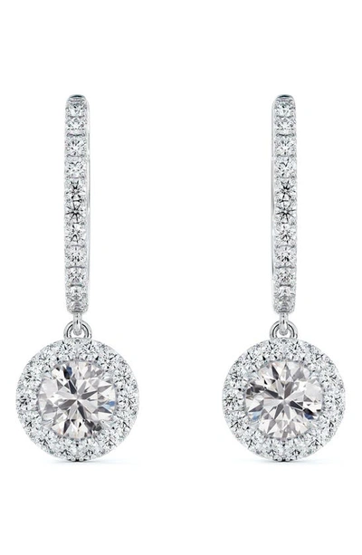De Beers Forevermark Center Of My Universe Pave Diamond Huggies With Halo Diamond Drops In Platinum, 1.40 Ct. T.w.