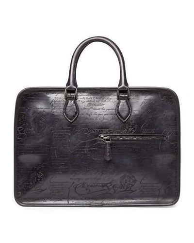 Berluti Scritto Leather Briefcase, Black