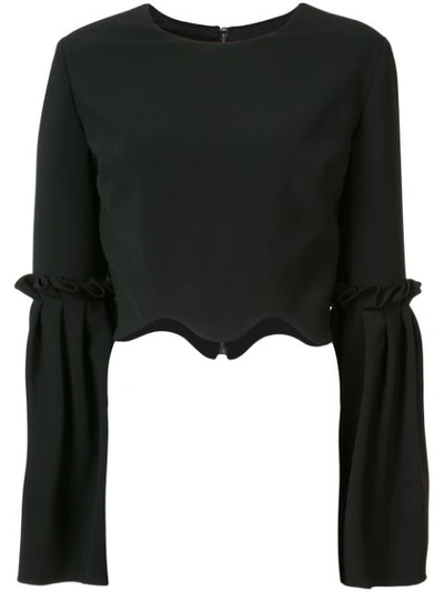 Christian Siriano Scalloped Cropped Blouse In Black