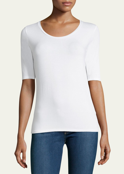 Majestic Soft Touch Half-sleeve Scoop-neck Top In White