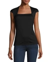 Lafayette 148 Giada Swiss Cotton Cap-sleeve Top In Black