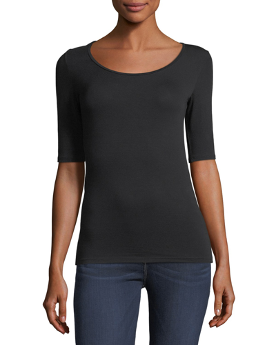 Majestic Soft Touch Half-sleeve Scoop-neck Top In Black