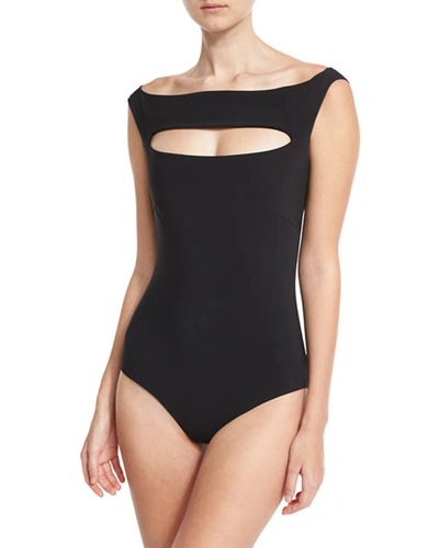 La Petite Robe Di Chiara Boni Europa Off-the-shoulder One-piece Swimsuit In Black