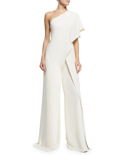 Ralph Lauren One-shoulder Silk Crepe Jumpsuit, Ivory | ModeSens