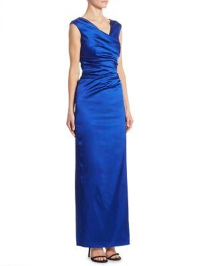 Talbot Runhof Satin Ruched Gown In Majestic Royal