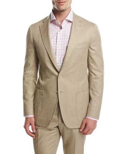 Isaia Domenico Cotton Two-button Blazer, Khaki