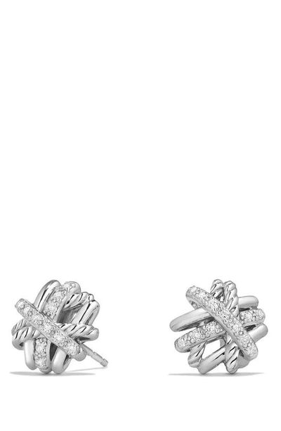 David Yurman Crossover Sterling Silver Earrings With Diamonds