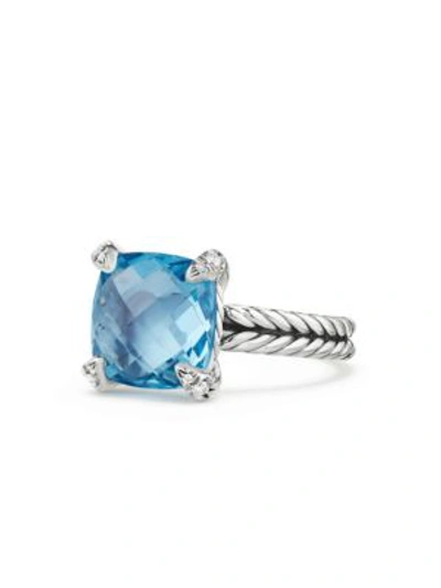 David Yurman Chatelaine® Ring With Blue Topaz And Diamonds In Blue/silver