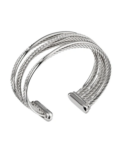 David Yurman Crossover Cuff Bracelet With Diamonds In Silver