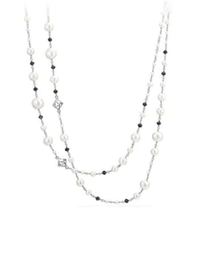 David Yurman Oceanica Cultured Freshwater Pearl And Bead Link Necklace With Black Spinel In White/black