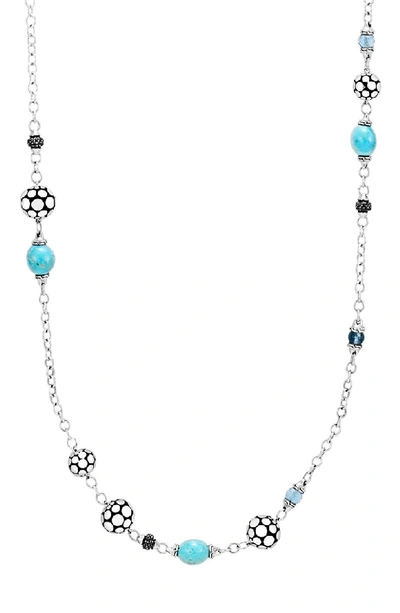 John Hardy Sterling Silver Dot Sautoir Necklace With Turquoise, Swiss Blue Topaz And Black Sapphire, 36 In Blue/silver