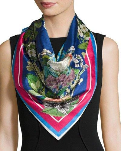 St. Piece Florence Floral Double-face Silk Scarf, Blue In Blue Pattern