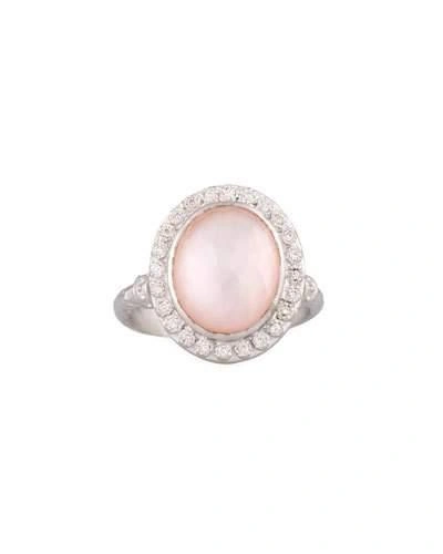 Armenta New World Rose Quartz & Mother-of-pearl Doublet Ring With Diamonds In Silver