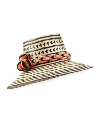 Guanabana Guajiro Patterned Mawisa Sun Hat, Black/natural