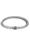 John Hardy Classic Chain Sterling Silver Lava Extra Small Bracelet With Pink Spinel In Silver/ Pink Spinel