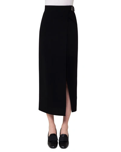 Akris Belted Wrap Midi Skirt, Black