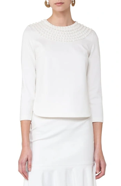 Akris Punto Dot-embroidered Bracelet-sleeve Top, Cream