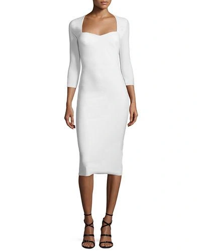 La Petite Robe Di Chiara Boni Custom Collection: Serenity 3/4-sleeve Body-conscious Dress In Blanco