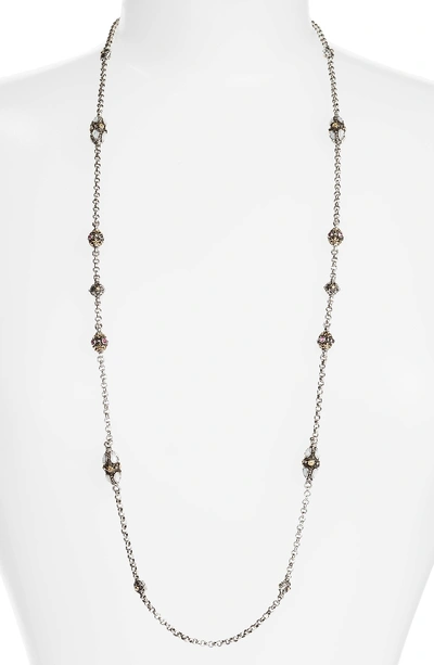Konstantino Carved 18k Gold & Sterling Silver Station Necklace, 36" In Pearl/ Pink Tourmaline