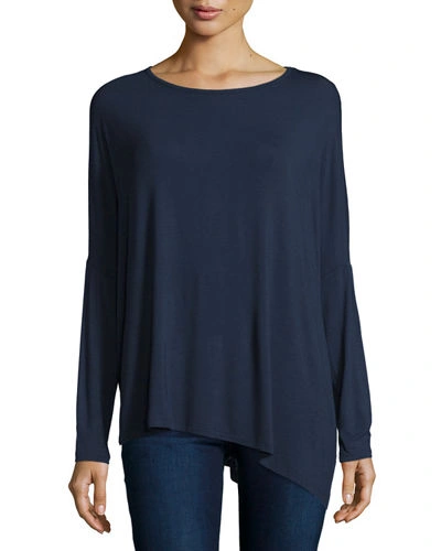 Majestic Long-sleeve Asymmetric Tee In Navy