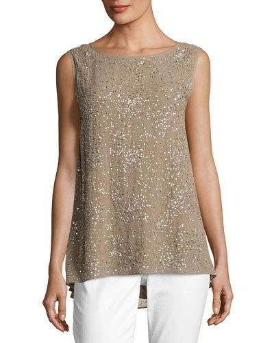 Eileen Fisher Ethereal Hand-beaded Sleeveless Top, Mocha