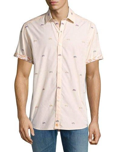 Robert Graham Motorcycle-print Short-sleeve Sport Shirt, Tangerine In Pink